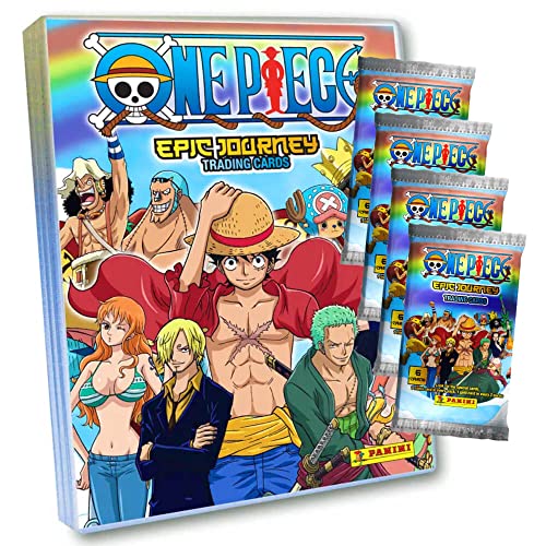 Panini One Piece Karten - Sammelkarten Trading Cards (2023) - 1 Sammelmappe + 4 Booster im Bundle mit 10 STRONCARD Hüllen von Panini