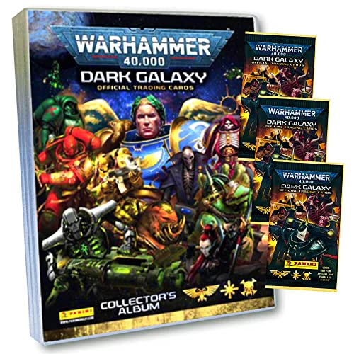 Panini Warhammer 40.000 Dark Galaxy Karten - Sammelkarten Trading Cards (2023) - 1 Mappe + 3 Booster im Bundle mit 10 STRONCARD Hüllen von Panini
