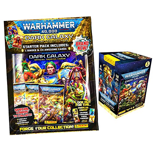 Panini Warhammer 40.000 Dark Galaxy Karten - Sammelkarten Trading Cards (2023) - 1 Starter + 1 Display im Bundle mit 10 STRONCARD Hüllen von Panini