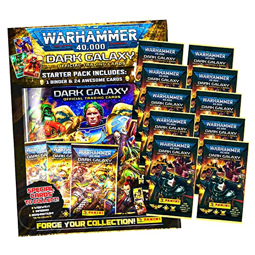 Panini Warhammer 40.000 Dark Galaxy Karten - Sammelkarten Trading Cards (2023) - 1 Starter + 10 Booster im Bundle mit 10 STRONCARD Hüllen von Panini