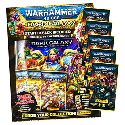 Panini Warhammer 40.000 Dark Galaxy Karten - Sammelkarten Trading Cards (2023) - 1 Starter + 5 Booster im Bundle mit 10 STRONCARD Hüllen von Panini