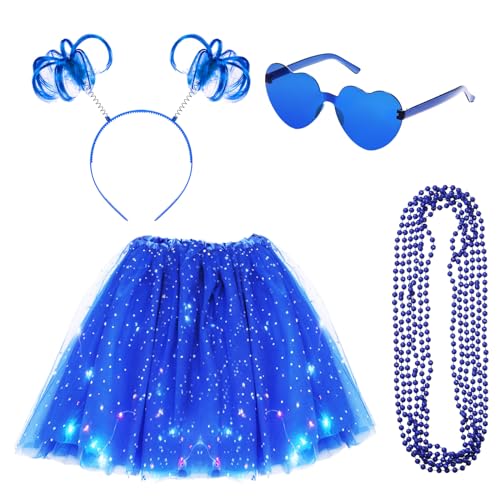 Panitay 9-teiliges LED-Rock-Kostüm-Set für Damen, beleuchteter Tüll-Tutu-Rock, Pompon, Pferdeschwanz, Stirnband, Herz-Sonnenbrille, 9-teilig, Königsblau, S Panitay 9-teiliges LED-Rock-Kostüm-Set für Damen, beleuchteter Tüll-Tutu-Rock, Pompon, Pferdeschwanz, Stirnband, Herz-Sonnenbrille, 9-teilig, Königsblau, S von Panitay