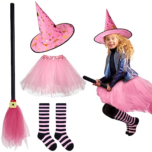 Panitay Halloween-Kostüm für Kleinkinder, Hexenkostüm für Mädchen, inklusive rosa Tutu, süßem Hexenhut und Besen, gestreifte Hexensocken für Mädchen, Zubehör, Halloween-Kostüme für Kinder, Kleinkinder Panitay Halloween-Kostüm für Kleinkinder, Hexenkostüm für Mädchen, inklusive rosa Tutu, süßem Hexenhut und Besen, gestreifte Hexensocken für Mädchen, Zubehör, Halloween-Kostüme für Kinder, Kleinkinder von Panitay