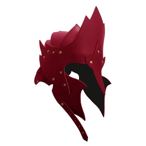 Panjiazhiguang Mittelalterhelm Wikinger PU Leder Helme für LARP Antike Europäische Krieger Helm Rot von Panjiazhiguang