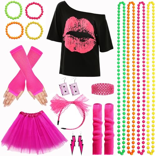 Panngu 80er Jahre Outfit damen Kostüm Set mit Accessoires für 80-90er Faschingskostüme & Mottopartys - L Panngu 80er Jahre Outfit damen Kostüm Set mit Accessoires für 80-90er Faschingskostüme & Mottopartys - L von Panngu
