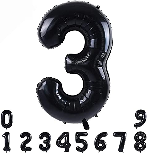 Pannu Design Folienballons, 40,6 cm groß, Zahlenfolie, Mylar-Heliumballons für Mädchen, Jungen, Geburtstag, Party, Feier, Dekoration, Jubiläumsbedarf (3, schwarz) von Pannu Design.CO.UK Celebrate Everyday