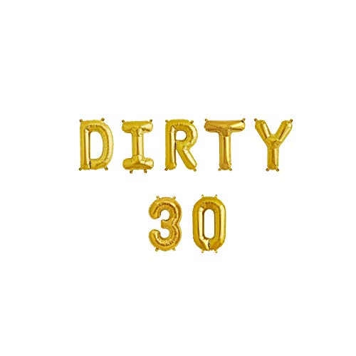 Pannu Design DIRTY 30 Folienballon Buchstaben Luftballons Dreißig Geburtstag Dekor 30. Geburtstag Dekoration (Gold Dirty 30) von Pannu Design