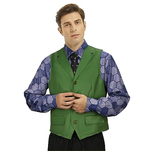Panscos Joker-Kostüm für Erwachsene, Herren, Hemd, Weste, Krawatte, Outfit, Anzug-Set, Mann, Ritter, Clown, Halloween, Cosplay, Dress Up Requisiten (Größe M, Outfit) von Panscos