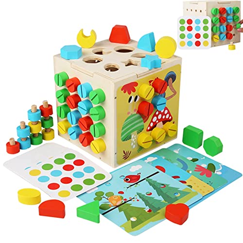 Paodduk Montessori-Lernspielzeug - Holzfarben-Form-Matching-Spiel - Passendes Farblernspielzeug für die Feinmotorik, Lernspielzeug für Kinder ab 3 Jahren von Paodduk