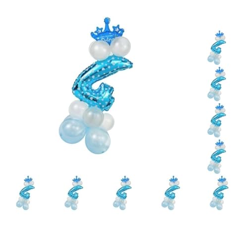 10-teiliges Set mit allen Zahlen, Krone, Luftballons, Säulenset, Happy Birthday, Party-Dekoration, Nummer 4, Blau von Paowsietiviity