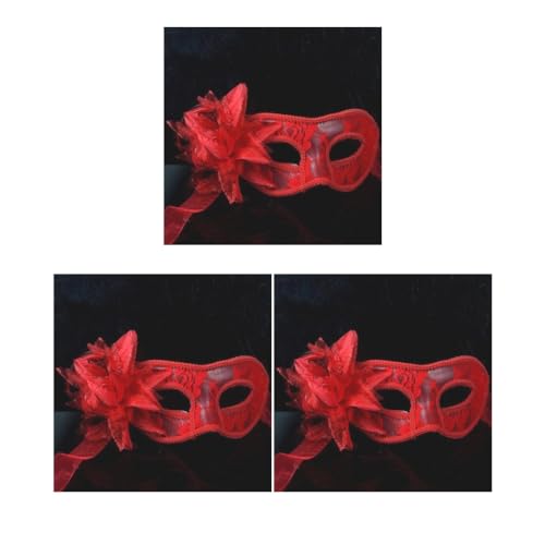 3 Set Spitze Maskerade Maske Karneval Party Augenmaske mit Blumen für Halloween rot von Paowsietiviity