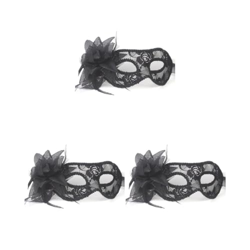 3 Set Spitze Maskerade Maske Karneval Party Augenmaske mit Blumen für Halloween schwarz von Paowsietiviity