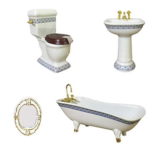 4-teiliges Miniatur-Badezimmermöbel-Set aus Keramik, Retro-Stil, 1/12 Puppenhaus-Dekor von Paowsietiviity
