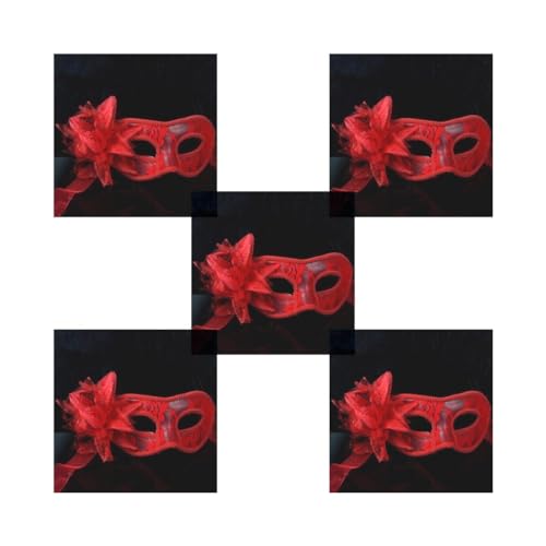 5 Set Spitze Maskerade Maske Karneval Party Augenmaske mit Blumen für Halloween rot von Paowsietiviity