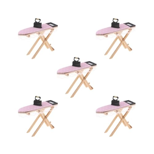 5er-Set Puppenhaus-Miniatur-Wäschemöbel, rosa Spitze, Bügelbrett mit Bügeleisen von Paowsietiviity