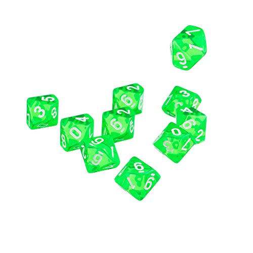 D10 10-seitige Edelsteinwürfel für RPG-Spiele, 10 Stück, grün von Paowsietiviity