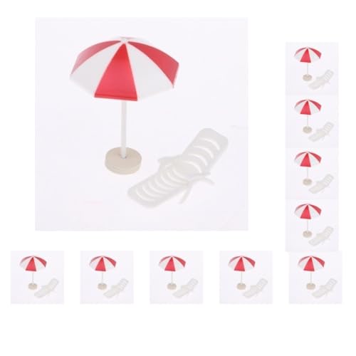 Mini-Strand-Liegestuhl, Regenschirm, Modell für Puppenhaus und Garten, Rot, Weiß, 10 Stück von Paowsietiviity