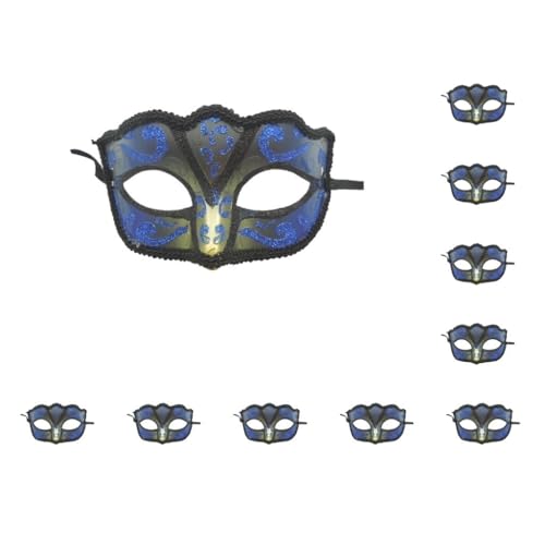 Paowsietiviity 10 Set Damen Karneval Maskerade Maske für Party Kleid Cosplay Kostüm Blau 18 x 12 cm von Paowsietiviity