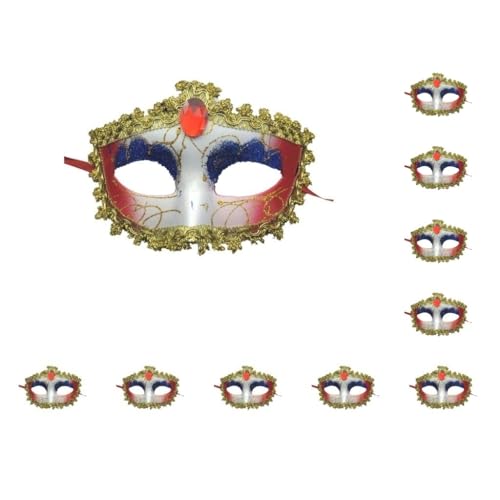 Paowsietiviity 10 Set Damen Karneval Maskerade Maske für Party Kleid Cosplay Kostüm Rot Blau 18 x 12 cm von Paowsietiviity