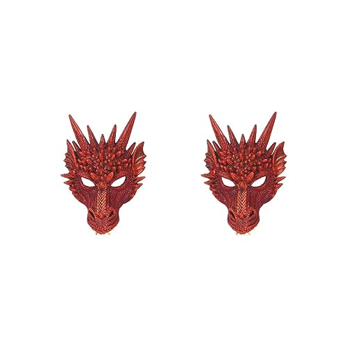 Paowsietiviity 2 Set Drachen Maske Vollkopf Abdeckung für Cosplay Prop Maskerade Maske Rot, 30 x 21 cm von Paowsietiviity