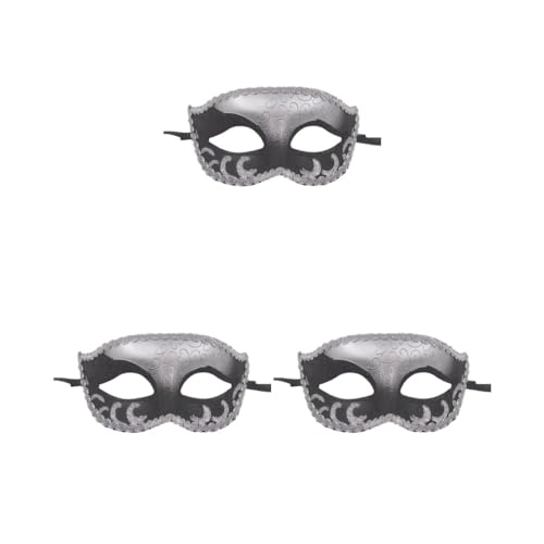 Paowsietiviity 3 Set Fox Half Face Mask Costume Cosplay Maskerade Ball Mask for Halloween Party Silver Black, 20x16cm von Paowsietiviity