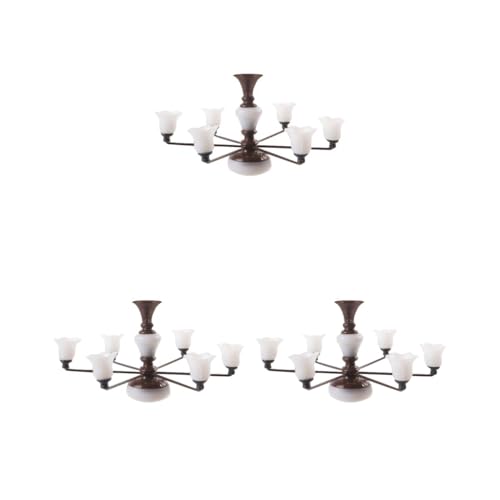 Paowsietiviity 3 Set Moderne Miniatur-Kronleuchter Celing Lampe Modell Layout Dekor Zubehör Bronze Warmes Licht 8,2 x 4,5 cm von Paowsietiviity