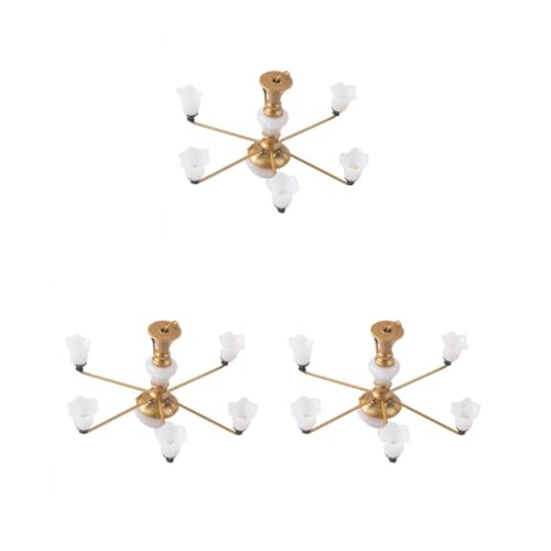Paowsietiviity 3 Set Moderne Miniatur-Kronleuchter Celing Lampe Modell Layout Dekor Zubehör Gold Warmes Licht 8,2 x 4,5 cm von Paowsietiviity