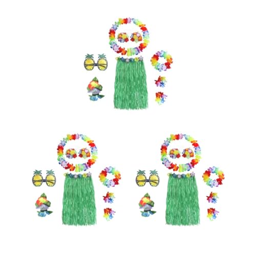 Paowsietiviity 3er Set Hawaiiiii Tanzen Röcke für Gras Party Kostüme Set grün 60cm von Paowsietiviity