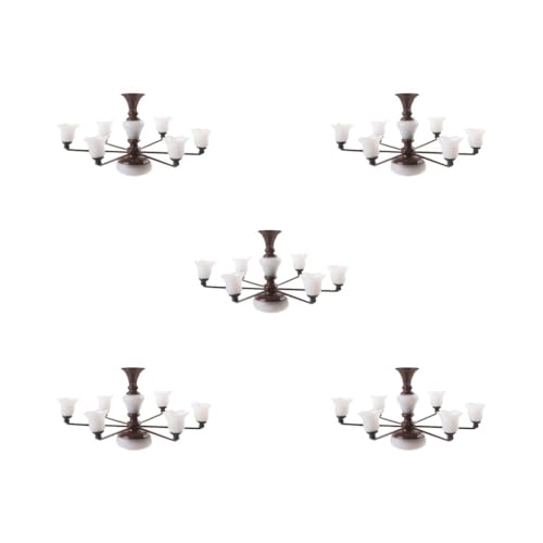 Paowsietiviity 5 Set Moderne Miniatur-Kronleuchter Celing Lampe Modell Layout Dekor Zubehör Bronze Warmes Licht 8,2 x 4,5 cm von Paowsietiviity