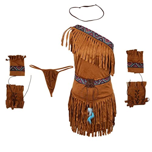 Paowsietiviity Damen Indianer-Kostüm, Retro, ethnisch, Quaste, Wildleder, Größe M, Khaki von Paowsietiviity
