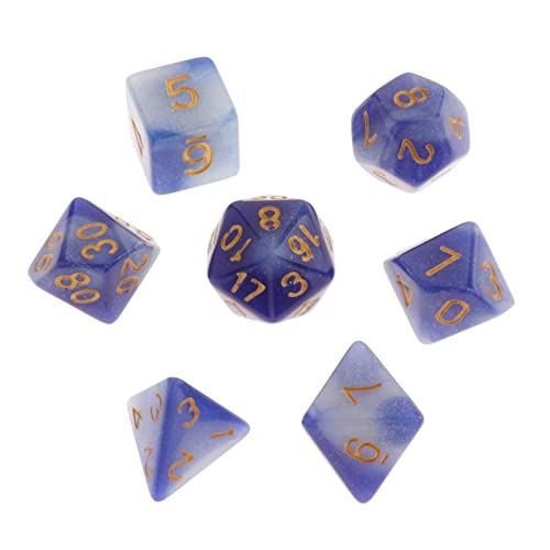 Polyedrische Würfel aus Acryl, Partygeschenke, Requisiten, Tischspiele für DND, RPG, MTG, Blau/Weiß, 7 Stück von Paowsietiviity