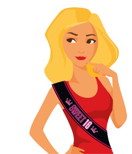 PD-Party 7032001 Party Sash | Partei Feier Schärpe | Speziell Thema | Polyester - Sweet 16, Rosa/Schwarz, 85cm Länge x 15cm Breite x 0.3cm Höhe PD-Party 7032001 Party Sash | Partei Feier Schärpe | Speziell Thema | Polyester - Sweet 16, Rosa/Schwarz, 85cm Länge x 15cm Breite x 0.3cm Höhe von PD-Party