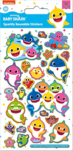 Paper Projects 01.70.06.167 Baby Shark Sparkly Aufkleber | Offizielles Lizenzprodukt | Wiederverwendbar auf Nicht-porösen Oberflächen, Cartoon, weiß, 19.5cm x 9.5cm von Paper Projects