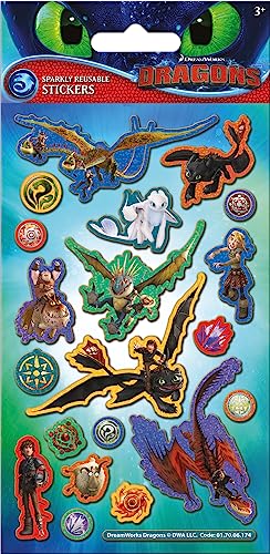 Paper Projects 01.70.06.174 DreamWorks Dragons Sparkly Stickers | Offizielles Lizenzprodukt | Wiederverwendbar auf nicht porösen Oberflächen, Einheitsgröße von Paper Projects