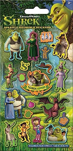Paper Projects DreamWorks Shrek glitzernde wiederverwendbare Aufkleber, offizielles Lizenzprodukt, wiederverwendbar auf nicht-porösen Oberflächen, grün von Paper Projects