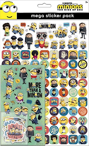 Paper Projects 01.70.22.027 Minions: The Rise of Gru Mega Pack | drei Arten von Aufklebern (insgesamt ca. 150 Stück) | wiederverwendbar auf nicht-porösen Oberflächen, mehrfarbig, 29,7 cm x 11 cm von Paper Projects