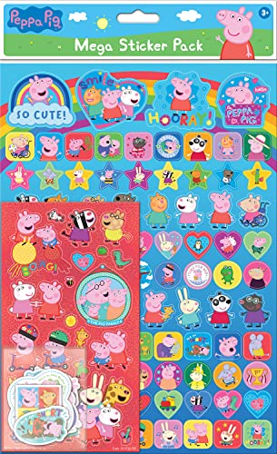 Paper Projects 01.70.22.031 Wutz Peppa Pig and Friends Mega Pack | DREI Arten von Aufklebern (insgesamt 150 Stück) | Wiederverwendbar auf Nicht-porösen Oberflächen, Cartoon, blau/rot, 29.7cm x 21cm von Paper Projects