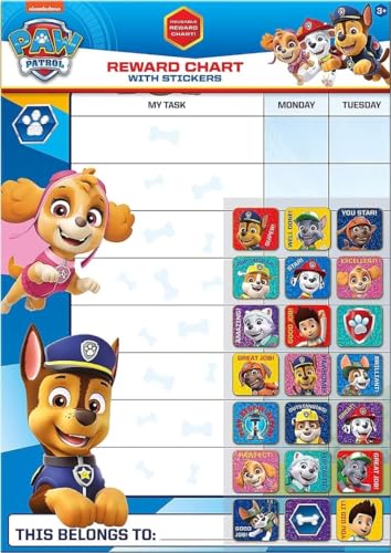 Paper Projects 01.70.30.024 Paw Patrol Belohnungstafel für den Alltag und 56 glitzernde Aufkleber, 29.7cm x 42cm von Paper Projects