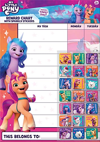My Little Pony Belohnungstafel im A3-Format, enthält 56 glitzernde Aufkleber, abwischbare Tabelle, offizielles Lizenzprodukt, Aufkleber sind wiederverwendbar auf nicht-porösen Oberflächen, ideal für von Paper Projects