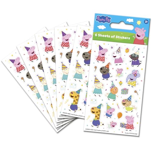 Peppa Pig Familien-Partytüten-Aufkleber (6 Blatt) mit Babyschwester Evie, offizielles Lizenzprodukt, wiederverwendbar auf nicht-porösen Oberflächen, ab 3 Jahren, Unisex, perfekte Partytütenfüller für von Paper Projects