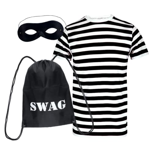 Robber Burglar Adult 3-teiliges schwarz-weiß gestreiftes Set Fancy Dress Costume (Medium) von Paper Umbrella