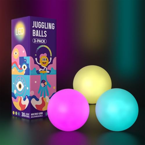 Leuchtende Jonglierbälle Kinder & Erwachsene - 3er Set Juggling Balls für Anfänger & Profis | LED Jonglierbälle, Perfekt zum Jonglieren | Ideales Jonglier Set, Wiederaufladbare Jonglieren Bälle von Papi Dada