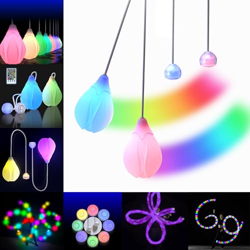 LED Poi Bälle Set für Kinder & Erwachsene - Wiederaufladbare Blumenförmige Leucht Poi Bälle für Profis | LED Pois Kinder Jonglage | Jonglierset & Lightpainting Zubehör | Feuer Poi Kugeln & Leuchtbälle von Papi Dada