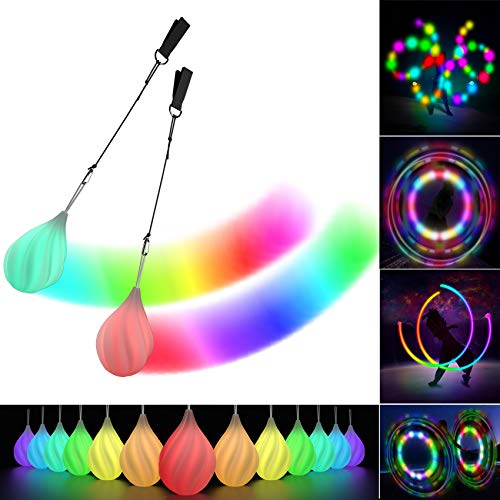 LED Poi Bälle Set für Kinder & Erwachsene - Leuchtendes Premium-Spielzeug für Anfänger & Profis | LED Pois Kinder Jonglage | Jonglierset & Lightpainting Zubehör | Feuer Poi Kugeln & Leuchtbälle von Papi Dada