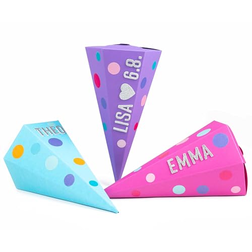 Papierdrachen 3 Geschwistertüten - Schultüte zur Einschulung - kleine Zuckertüte für Schwester und Bruder - Türkis, Lila & Pink - inkl. dekorativen Moosgummi Aufklebern | Größe 24,5 cm Papierdrachen 3 Geschwistertüten - Schultüte zur Einschulung - kleine Zuckertüte für Schwester und Bruder - Türkis, Lila & Pink - inkl. dekorativen Moosgummi Aufklebern | Größe 24,5 cm von Papierdrachen