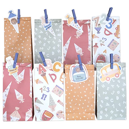 Papierdrachen 12 Bedruckte Geschenktüten mit Anhängern zur Einschulung - Pastell - Mitgebsel zum Befüllen und Verschenken für Schulkinder - Dankeschön an Deine Gäste - Set 3 Papierdrachen 12 Bedruckte Geschenktüten mit Anhängern zur Einschulung - Pastell - Mitgebsel zum Befüllen und Verschenken für Schulkinder - Dankeschön an Deine Gäste - Set 3 von Papierdrachen