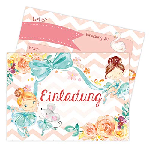 Papierdrachen 12 Einladungskarten zum Kindergeburtstag für Mädchen - Motiv Ballerina - Geburtstagseinladungen für Deine Geburtstagsparty (DIN A6) von Papierdrachen