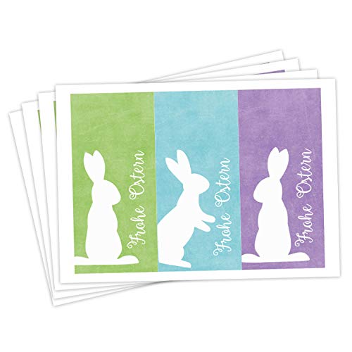 Papierdrachen 12 Oster Aufkleber zum Basteln und Dekorieren - Motiv weiße Osterhasen auf buntem Hintergrund (rechteckig) - Sticker Nr 16 - Ostern 2023 von Papierdrachen