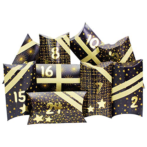 Papierdrachen 24 Adventskalender Pillowboxen - mit Washitape und goldenen Zahlenaufklebern - 24 Kissenschachteln aus Karton - DIY Adventskalender zum Befüllen und Gestalten Papierdrachen 24 Adventskalender Pillowboxen - mit Washitape und goldenen Zahlenaufklebern - 24 Kissenschachteln aus Karton - DIY Adventskalender zum Befüllen und Gestalten von Papierdrachen