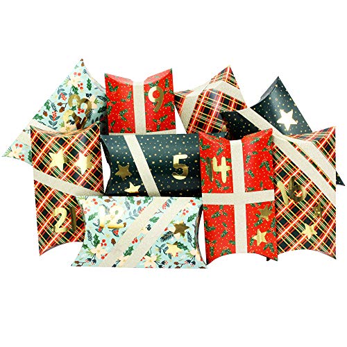 Papierdrachen 24 Adventskalender Pillowboxen - mit Washitape und goldenen Zahlenaufklebern - 24 Kissenschachteln aus Karton - DIY Adventskalender zum Befüllen und Gestalten Papierdrachen 24 Adventskalender Pillowboxen - mit Washitape und goldenen Zahlenaufklebern - 24 Kissenschachteln aus Karton - DIY Adventskalender zum Befüllen und Gestalten von Papierdrachen